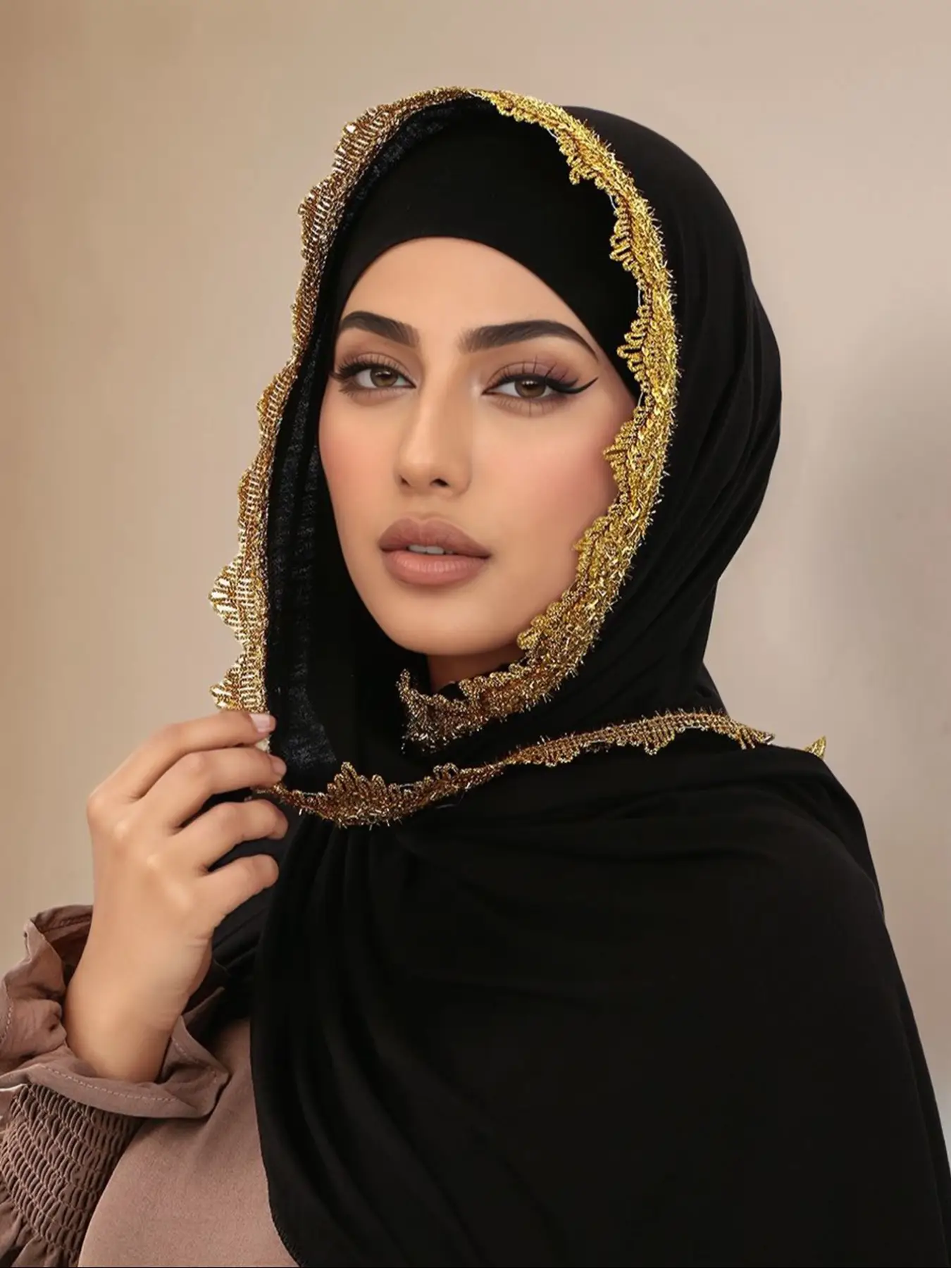 Breathable Chiffon Head Scarf with Sequins Design, Soft Jersey Hijab for Daily Prayer Evening Events Gift Idea