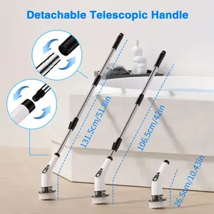 Spin Scrubber Cordless Cleaning Brush with Battery Level Display 7 Replaceable Heads Dual-speed Detachable Telescopic Handle for Kitchen Living Room