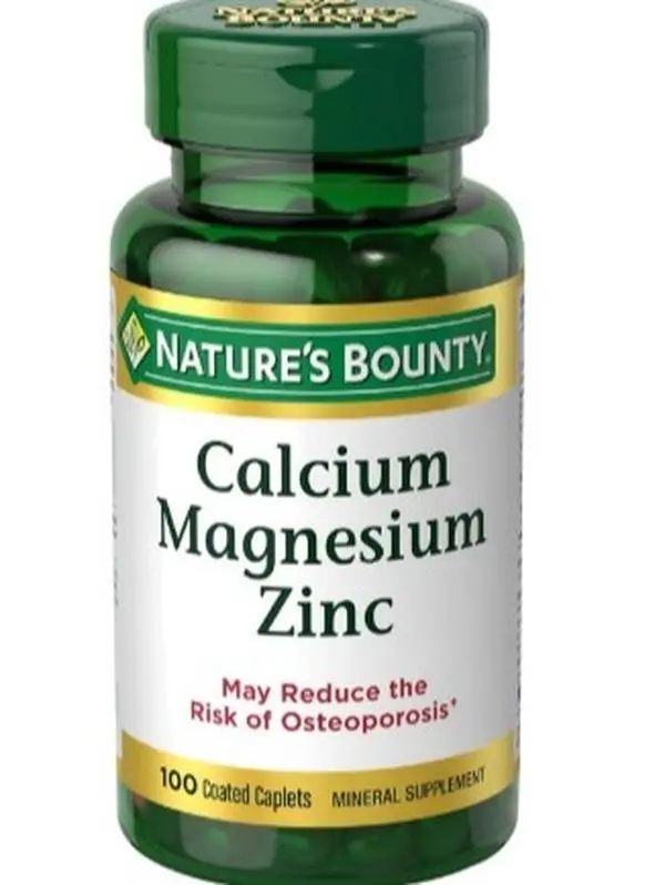 Calcium Magnesium & Zinc Caplets, Immune & Bone Health, Daily Supplement, 1000mg Calcium, 400mg Magnesium, 600 IU Vitamin D, Gluten Free, 100 Caplets
