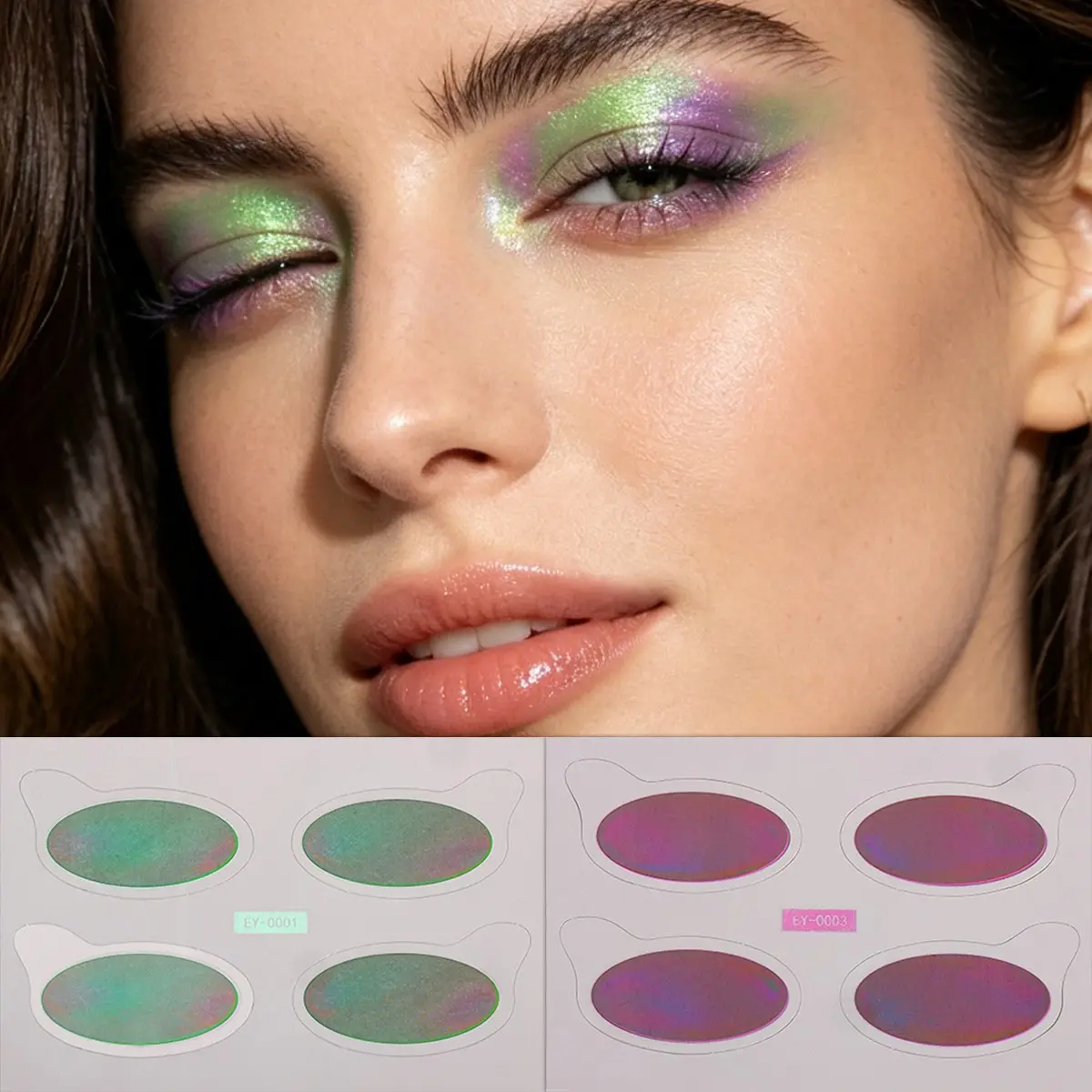 2 Pcs Holographic Eyeshadow Tattoo Stickers, Quick Temporary Eye Makeup, Unique Sparkle, Perfect for Festivals, Parties, and Gatherings
