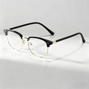 Men's Stylish Square Frame Half-Frame Metal Glasses - 1 Piece, PC Lenses, Minimalist Clean Lines, Anti Blue Glasses, Eye Protection for Office & Everyday Wear, Ideal Black Decorative Gift