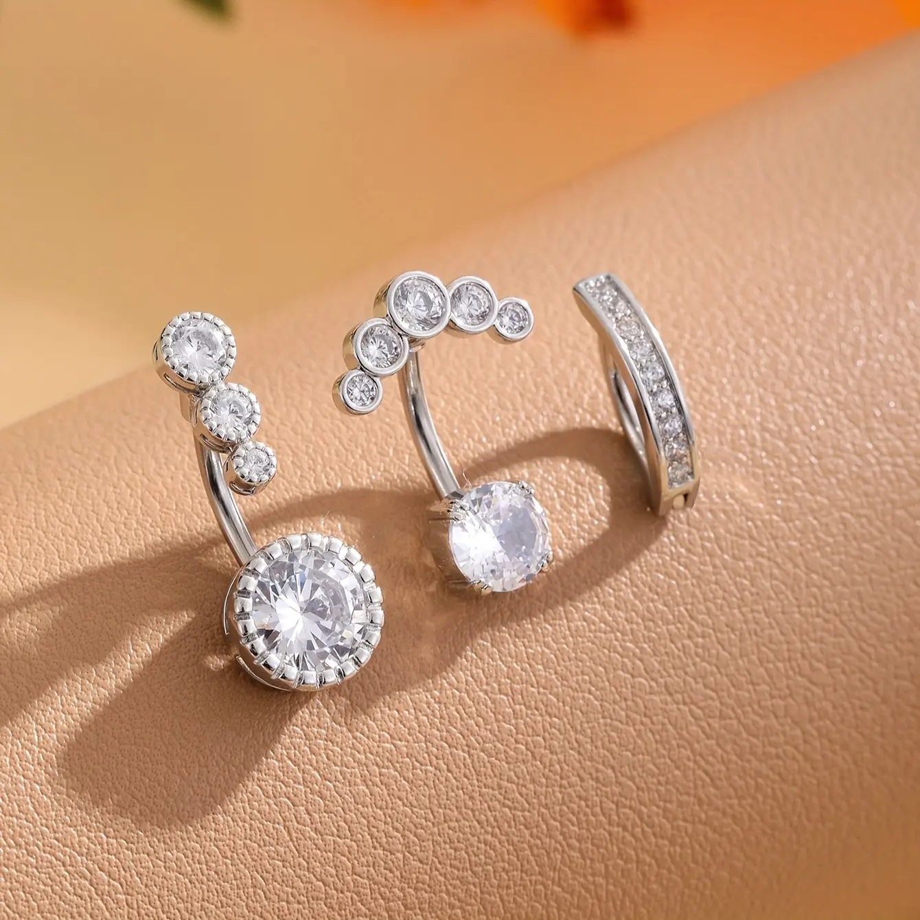 3PCS Stainless Steel Belly Button Rings Set Exquisite Shiny Synthetic Zirconia Inlay Women's Navel Pins Body Piercings Jewelry Fashion Party Accessory