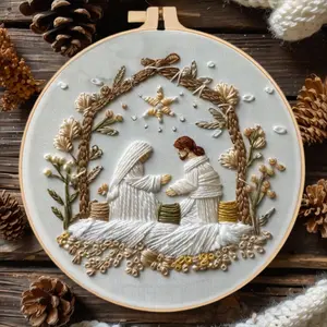Christmas DIY Birth Hand Embroidered Kit, Beginner-Friendly Needle Crafts Set with Hand Sewing Stitches, English Guide, Unique Embroidery Art Supplies for Holiday Decor