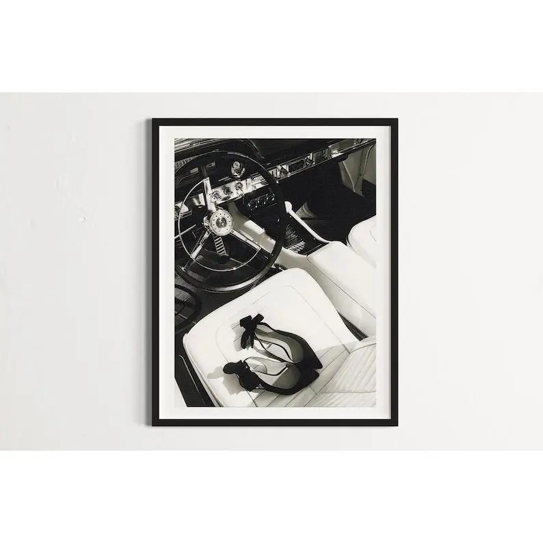 Vintage car print, vintage aesthetic, vintage car poster, black and white vintage print