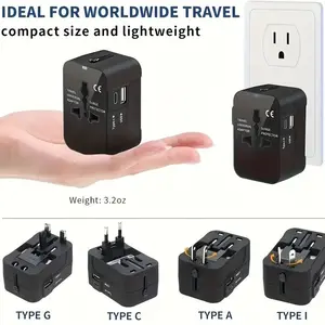 Global Universal Power Adapter, High Efficiency Charger, Cell Phone Charger, USB + Type-C Adapters with Us/eu/uk Plugs, Plug Converter for Phone and Tablet Wall Charging