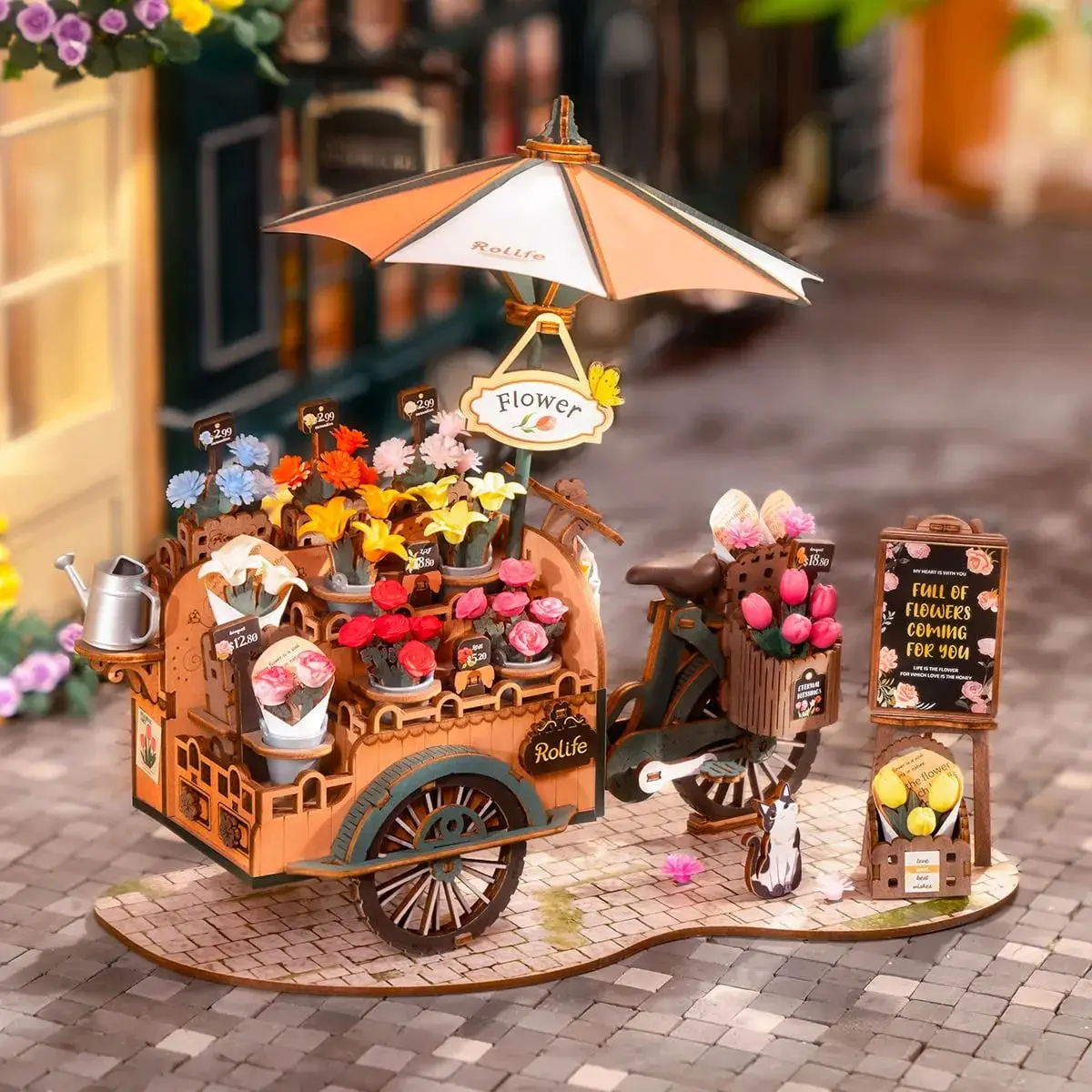 Rolife 3D Wooden Puzzle- Bloosom Cart TGS03 Rolife 3D Puzzles for Adults Wooden-Model Building Kit Flower Cart to Build-Crafts for Adults Collectibles Gifts for Boys Girls