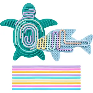 2 Pack Sensory Activity Board with 20 Random-Color Strings, Double-Sided Silicone Sensory Fidget Toy for Kids and Adults with Autism, ADHD, Silent, Stress Relief, Calming, Focus, Gift for Girls Boys