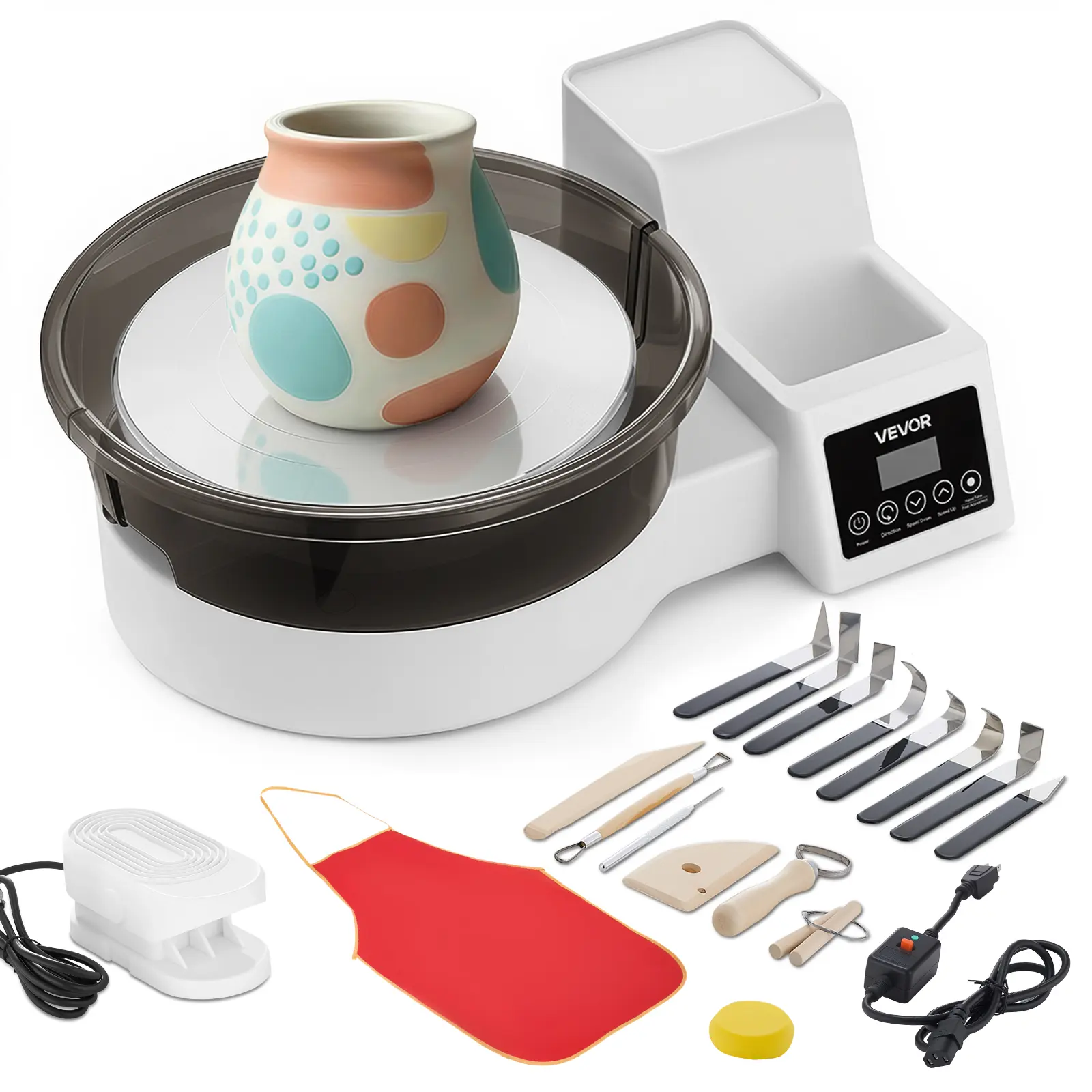 VEVOR Pottery Wheel for Adults, 11" Aluminum Turntable, 450W Electric Table Top Pottery Wheel with Foot Pedal, 30-300 RPM Adjustable Speed, Detachable Basin, for Beginners, DIY Clay Art Craft, White