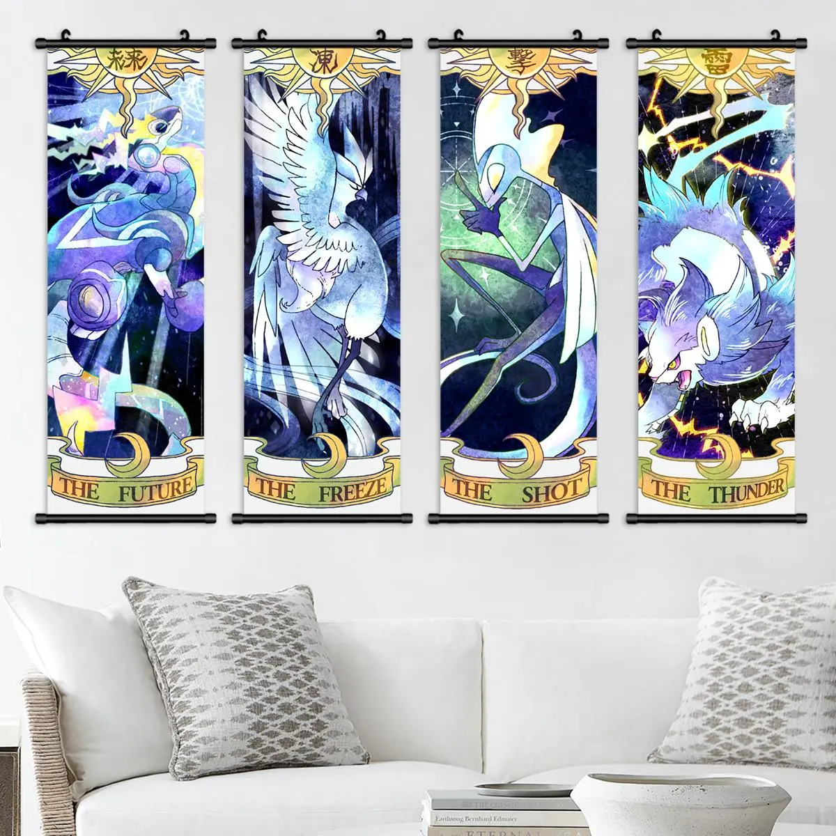 Cartoon Elf Pattern Wall Art, 4 Counts/set Waterproof Colorful Modern Wall Decoration with Poster Hanger, Wall Hanging Decor, Wall Picture Decor for Home Living Room Bedroom