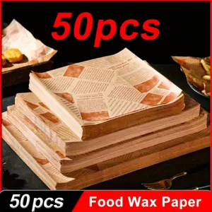 50 pieces of retro-style wax paper with a newspaper pattern for food - oil-proof wrapping paper for sandwiches, burgers, fried snacks, non-stick air fryer liners, Bakeware - kitchen baking supplies