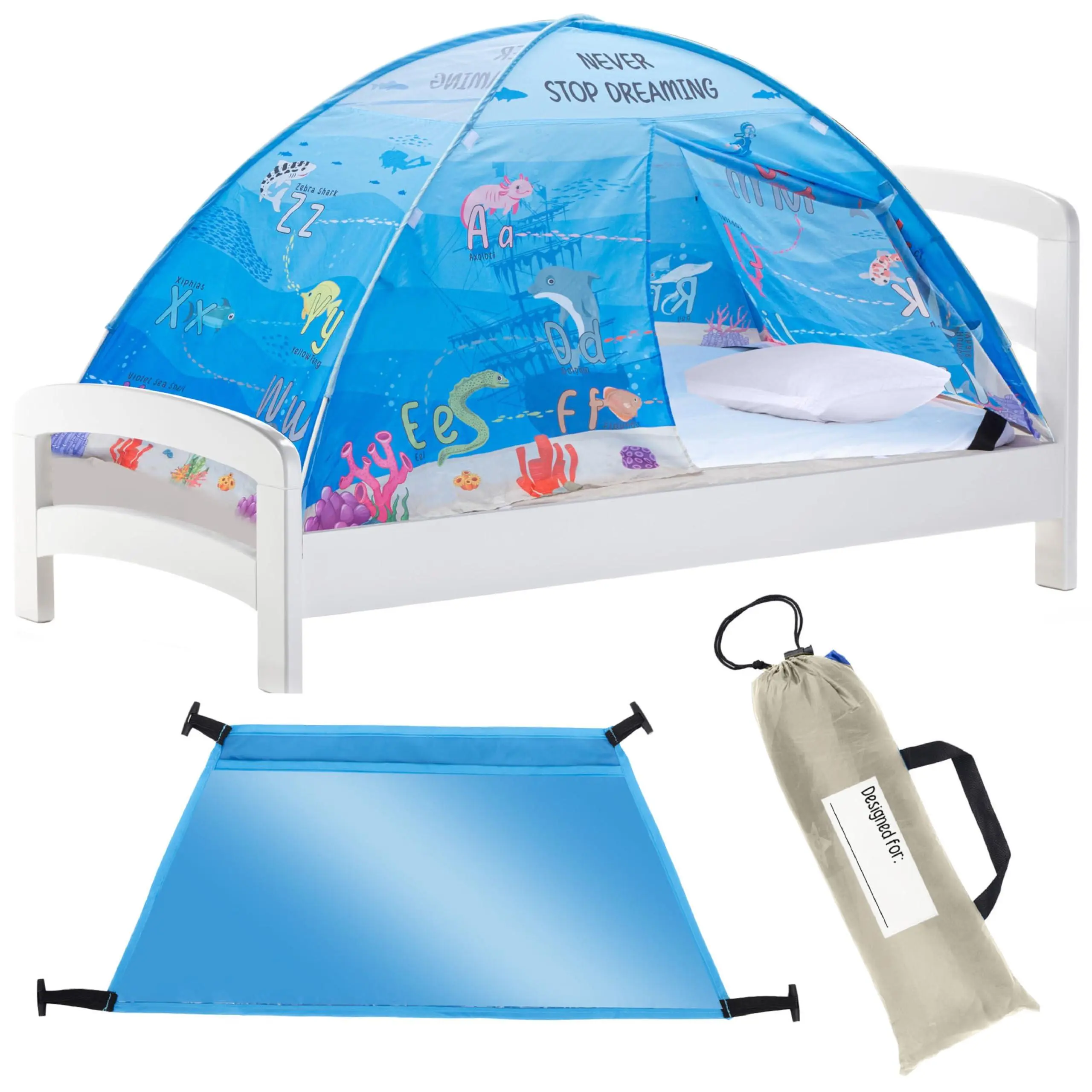 Water World Bed Tent For Indoor Fort - Magical Dream Tents Pop Up Bunk Top Sensory Sleep Pod Educational