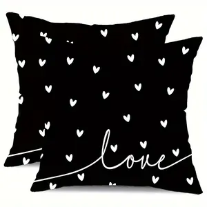 2pcs, Valentine's Day Love Heart Throw Pillow Covers, Black & White, Simple and Elegant Design, Home Décor Products, Cushion Cover Decoration for Couch Sofa, Room Decor and Bedroom Decor, Single Sided Printing, No Pillow Core