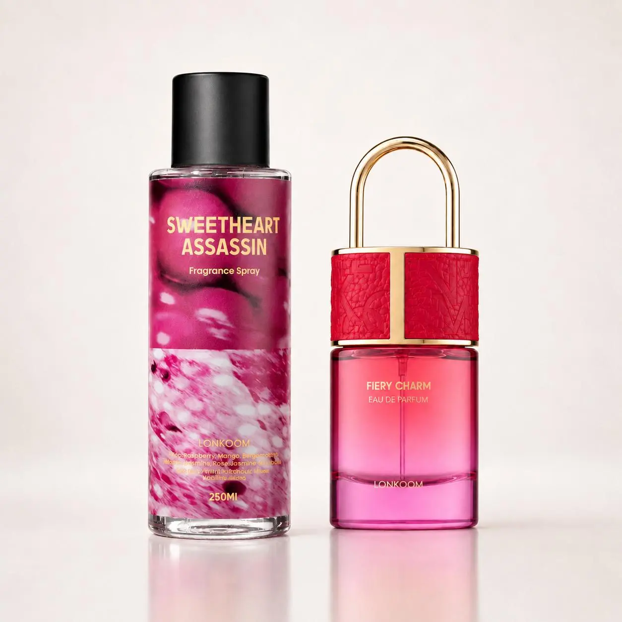 Women's 2-Piece Fragrance Set - 250ml Fiery Charm Perfume, Sweetheart Assassin Body Spray with Citrus, Rosemary, Grapefruit Notes for Adults