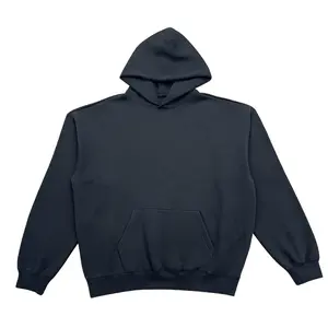 Men's SS22 Oversized All Black Cotton Hoodie, Plain Casual Long-Sleeves Menswear Sweatshirt with Pockets