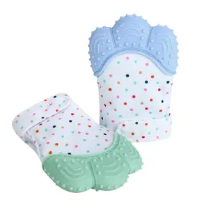 Soothing Teething Mitten 2 Pack  Pain Relief  Protection Glove  Stimulating Teether  0-12 Months (Blue Green)