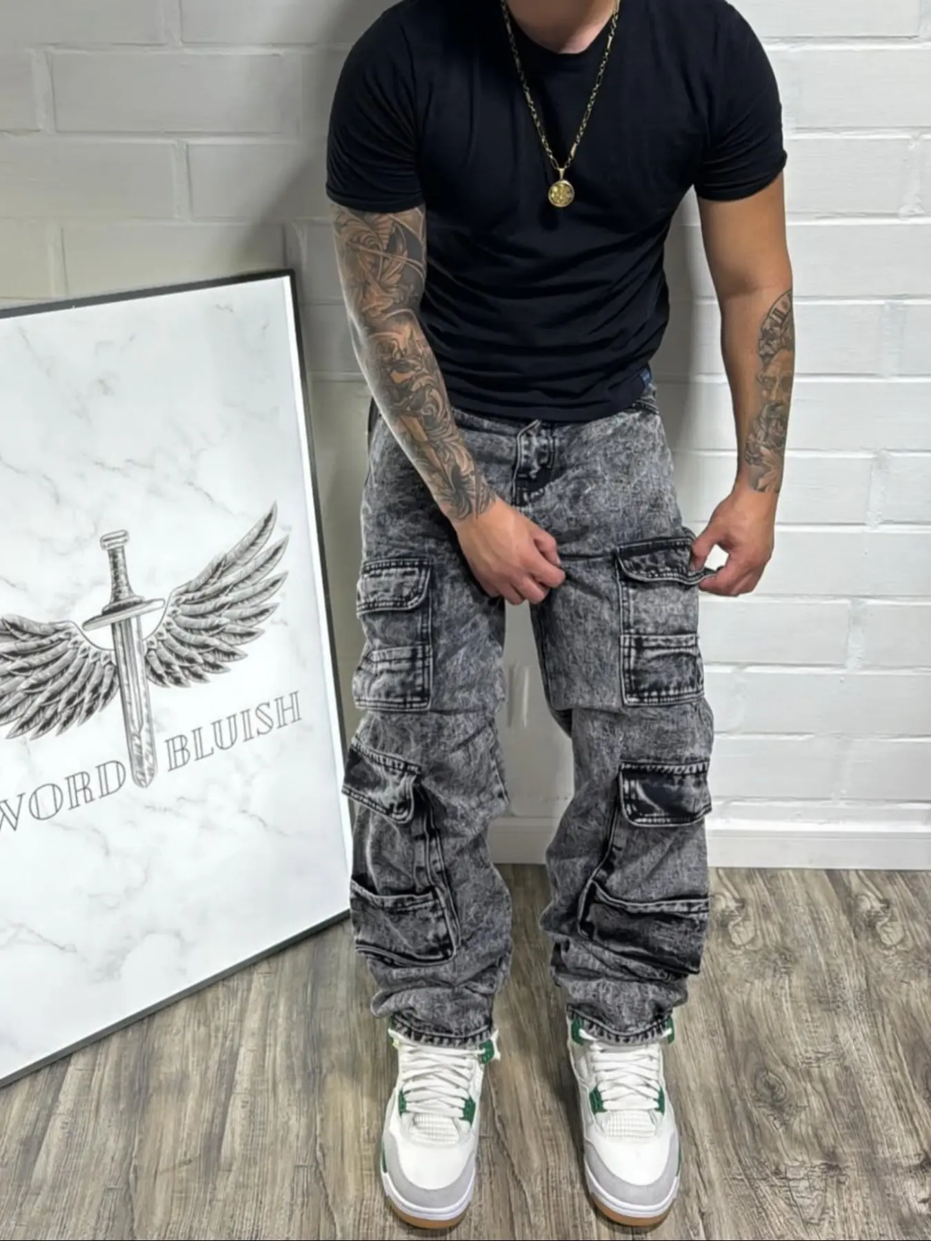 Men's Faded Loose-Fitting Baggy Oversized Y2K Woodcutter Cargo Jeans, Korean Streetwear Large Pocket Workwear Denim Pants, All-Season Fashion Street Trousers, Fashion Casual Denim