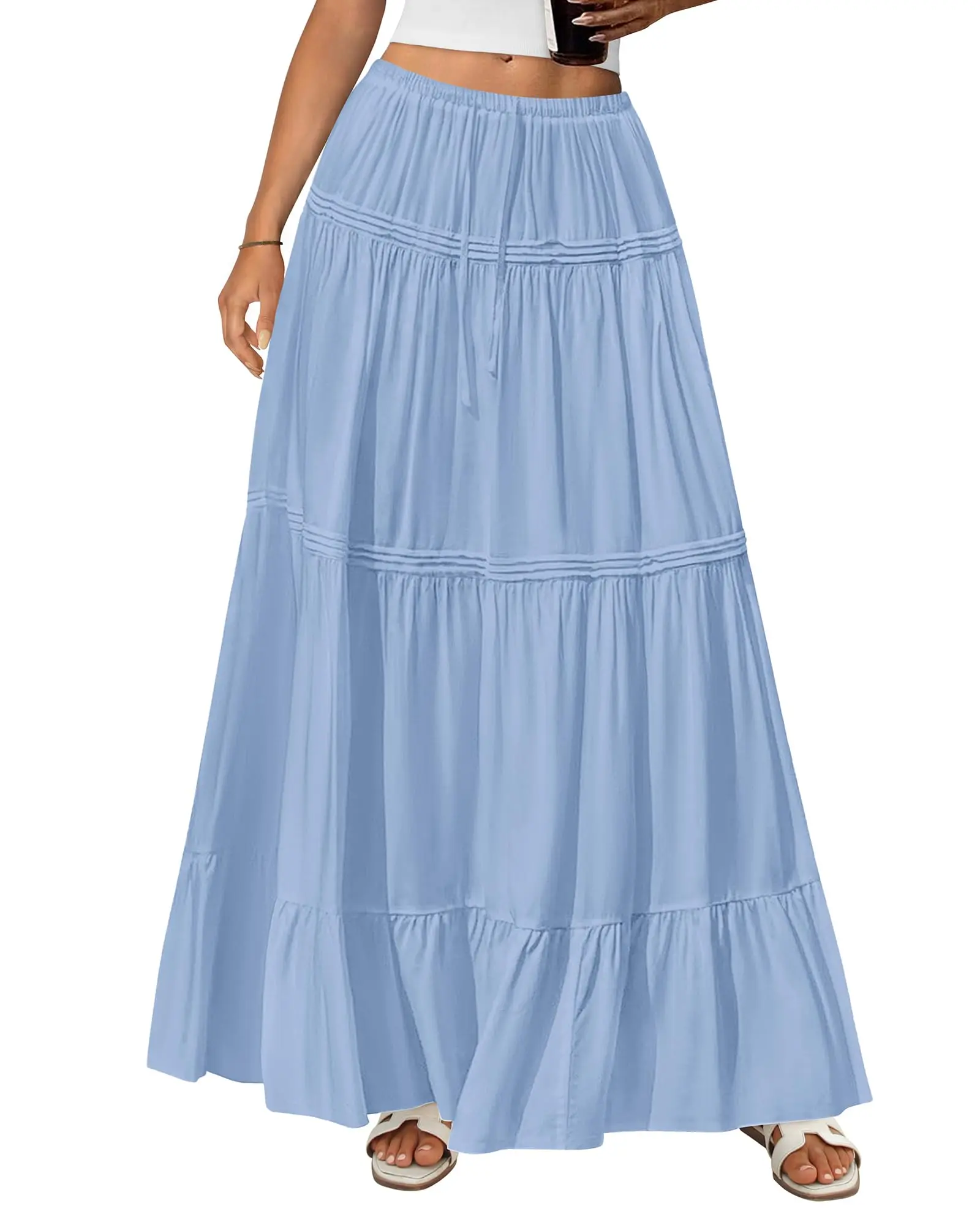 BTFBM Skirts for Women 2026 Summer Boho Beach Vacation Clothes Casual Pleated High Waisted Flowy Maxi Skirt #Clearance