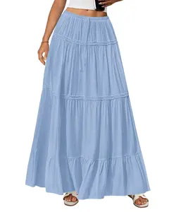 BTFBM Skirts for Women 2026 Summer Boho Beach Vacation Clothes Casual Pleated High Waisted Flowy Maxi Skirt