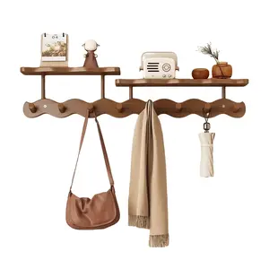 1 Piece Bohemian Style Wooden Piano Key Wall Rack - Wave Shape with 6 Foldable Hooks, Easy to Install Wall-Mounted Coat Hook, Foldable Hanging Storage Rack, Wall Mount Organizer, Wall Mounted Holder for Bedroom, Entrance, Room Decoration