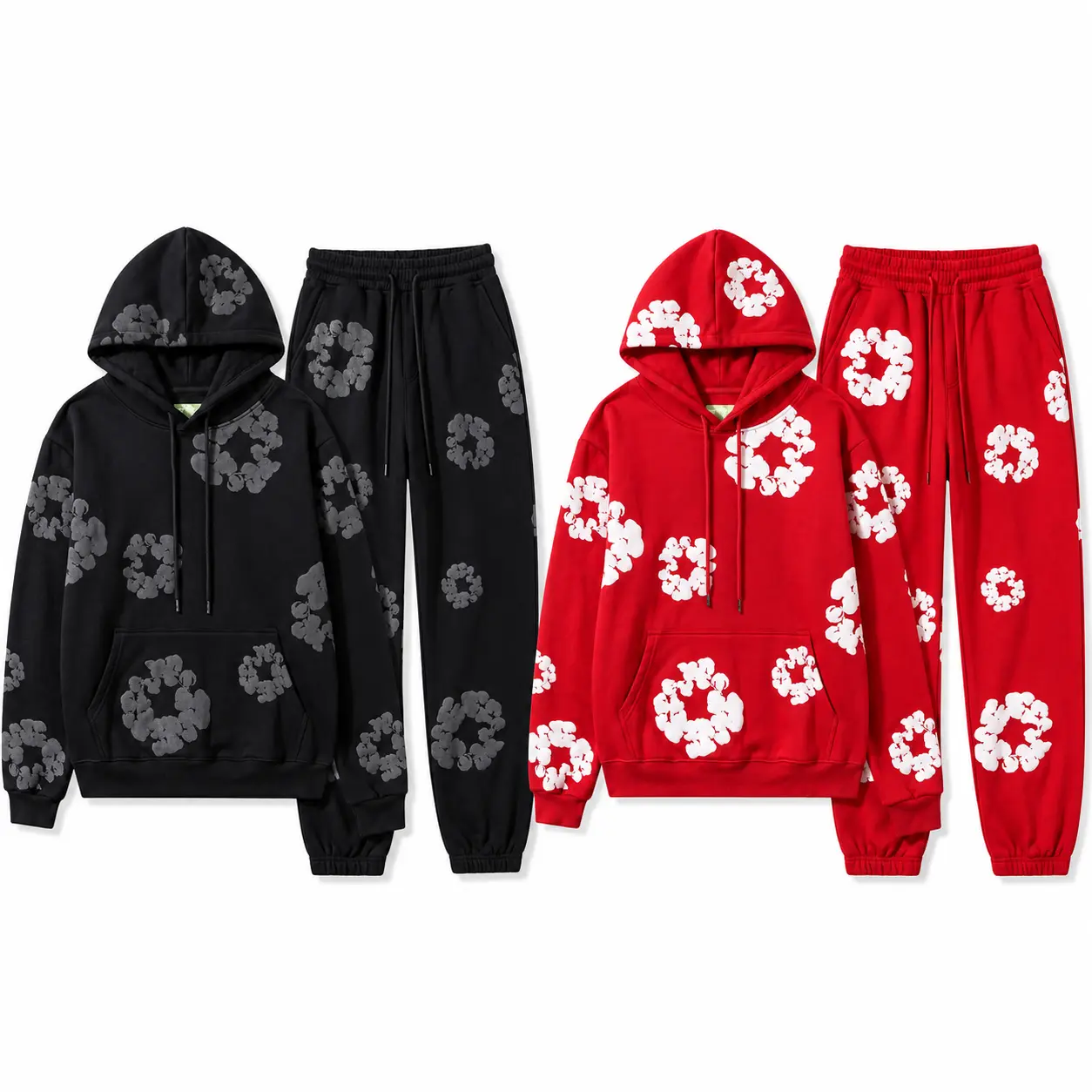 Men's 2-Piece Floral Graphic Hoodie and Jogger Tracksuit Set, Casual Streetwear for Sports & Outdoor Activities