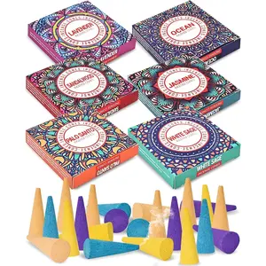 Incense Cones Set - Lavender, Jasmine, Sandalwood, Palo Santo, Rose, White Sage for Meditation & Yoga