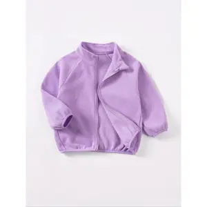 Girls' Stand Collar Fleece Lined Zipper Cardigan, Thick Woven Fabric, Casual Fall & Winter Warmth, Stylish Plain Design