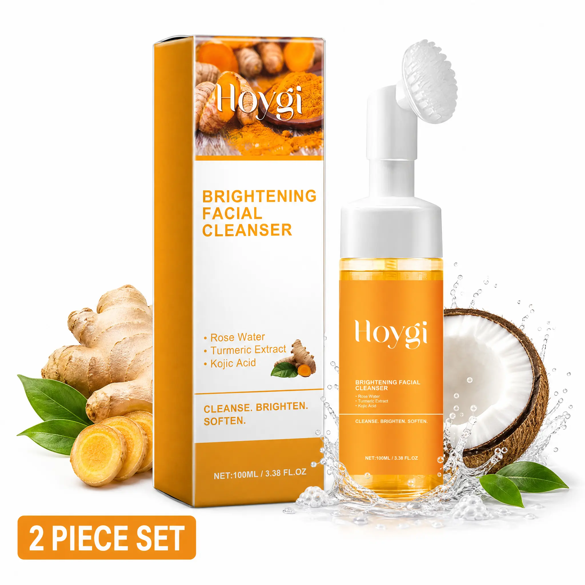 2-Pack Turmeric Facial Cleanser, Brightening Face Wash, Gentle Exfoliating & Moisturizing, Soothing Daily Cleansing for Sensitive, Oily & Acne-Prone Skin, Clear Skin Care for Men & Women, Facial Wash & Skincare