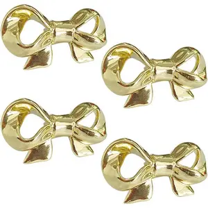 Zinc Alloy Bow Knobs Gold Cabinet Handle Drawer Pulls Home Kitchen Decorative Cupboard Dresser Wardrobe Cabinet Knobs 4 Pieces