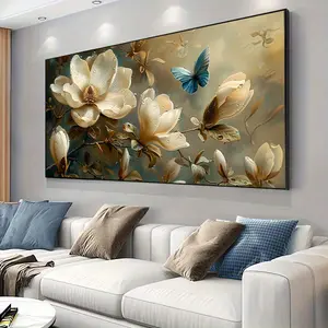 1 piece framed canvas painting, large canvas art, modern cream magnolia flower canvas painting, suitable for living room, bedroom office decoration.