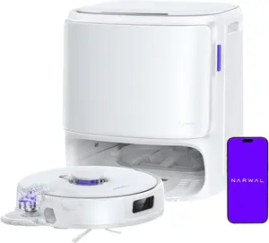 NARWAL Freo Z10 Turbo Robot Vacuum and Mop Combo, 25000Pa Suction, Edge-to-Edge Cleaning, Tangle-Free for Pet Hair, Auto Mop Wash, Smart Avoidance, Self-Emptying, for Carpet & Hard Floors, Ivory white, Automated Robotic Vacuums, Dual-Action Robotic Vacuum
