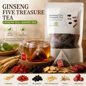 Ginseng Five Treasure Kidney Tea with Mulberry Goji Berry Turmeric Red Date Wolfberry Herbal Teas Bags for Men Women Cleanse Detox Beverage loaded tea