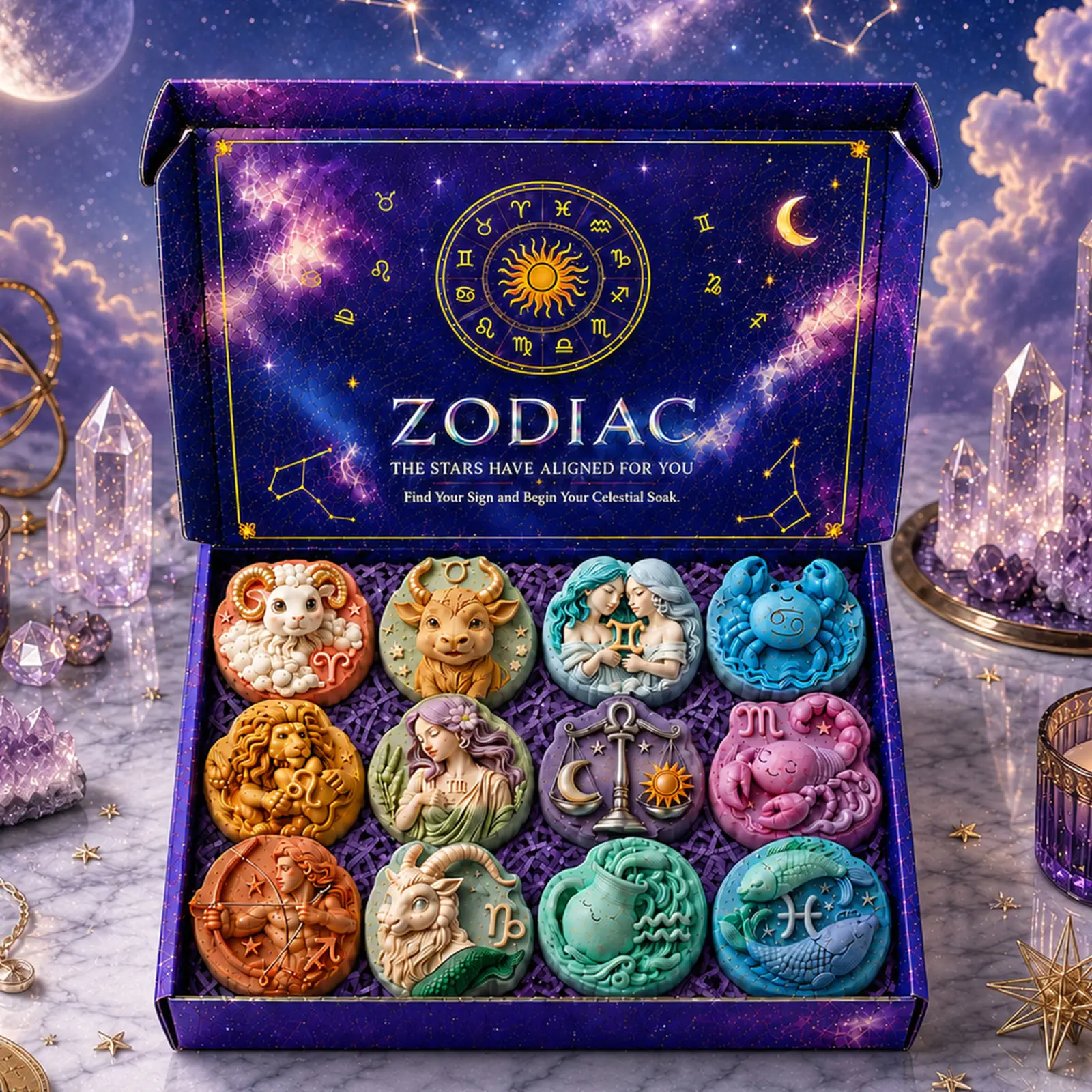 iHave 12 Zodiac Bath Bomb Gift Set - Colorful Fizz, Soothing Scents - Spa Party Supplies for Women, Kids