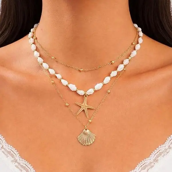 BloomWish S Starfish Necklace Beach Necklaces for Women Shell Pendant Jewelry Summer Ocean Theme Seashell Necklace Beach Vacation Essentials Fashion Accessories Summer Outfits for Women