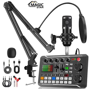 Professional Live Podcast Microphone Set, USB Rechargeable Studio Set, BT Connection, Support Mobile/Computer/PC Streaming Audio Mixer, USB Audio Interface