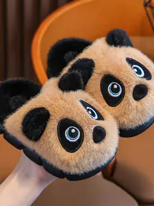 Cotton Slippers Winter Boys Cartoon Panda, Kids Indoor Home Fleece Anti-Slip Cotton Slippers, Cute Cartoon Slides