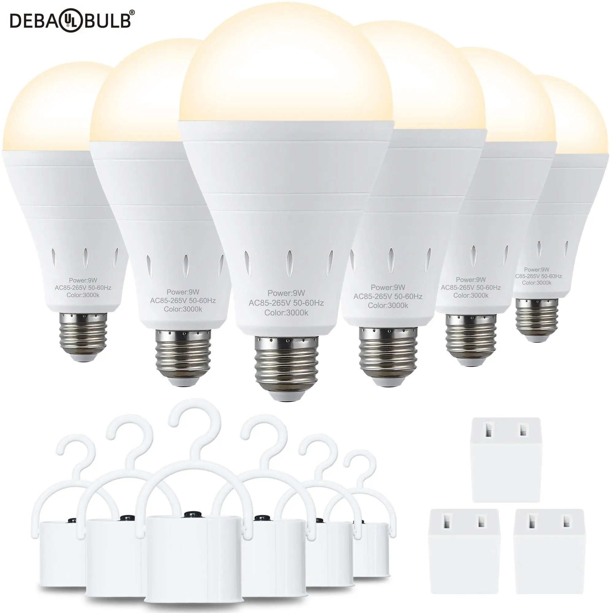 DEBAOBULB Warrenty Brand Cool White 9W 1200mAh Rechargeable LED Light Bulb with Hook for Home Power Failure & Outdoor Use 6000K Energy Efficient Emergency Lighting Outdoorfun,dorm essentials,home decor,home essentials,camping essentials
