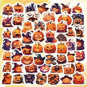 55pcs Cartoon Pumpkin Stickers, DIY Self-Adhesive Decals, Irregular Shapes, for Phone Cases, Laptops, Toys, Perfect Gift for Teens & Adults