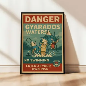 [Sale Off Up To 35%] Gyarados Poster, Pokemon Wall Art, Retro Warning Sign, Printable Art, Kanto Region, Anime Room Decor, Fanart, High Quality. No Frame