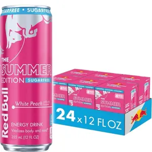 Red Bull Summer Edition Sugar Free White Peach 12 Fl Oz (24 Pack) | Energy Drink Cans