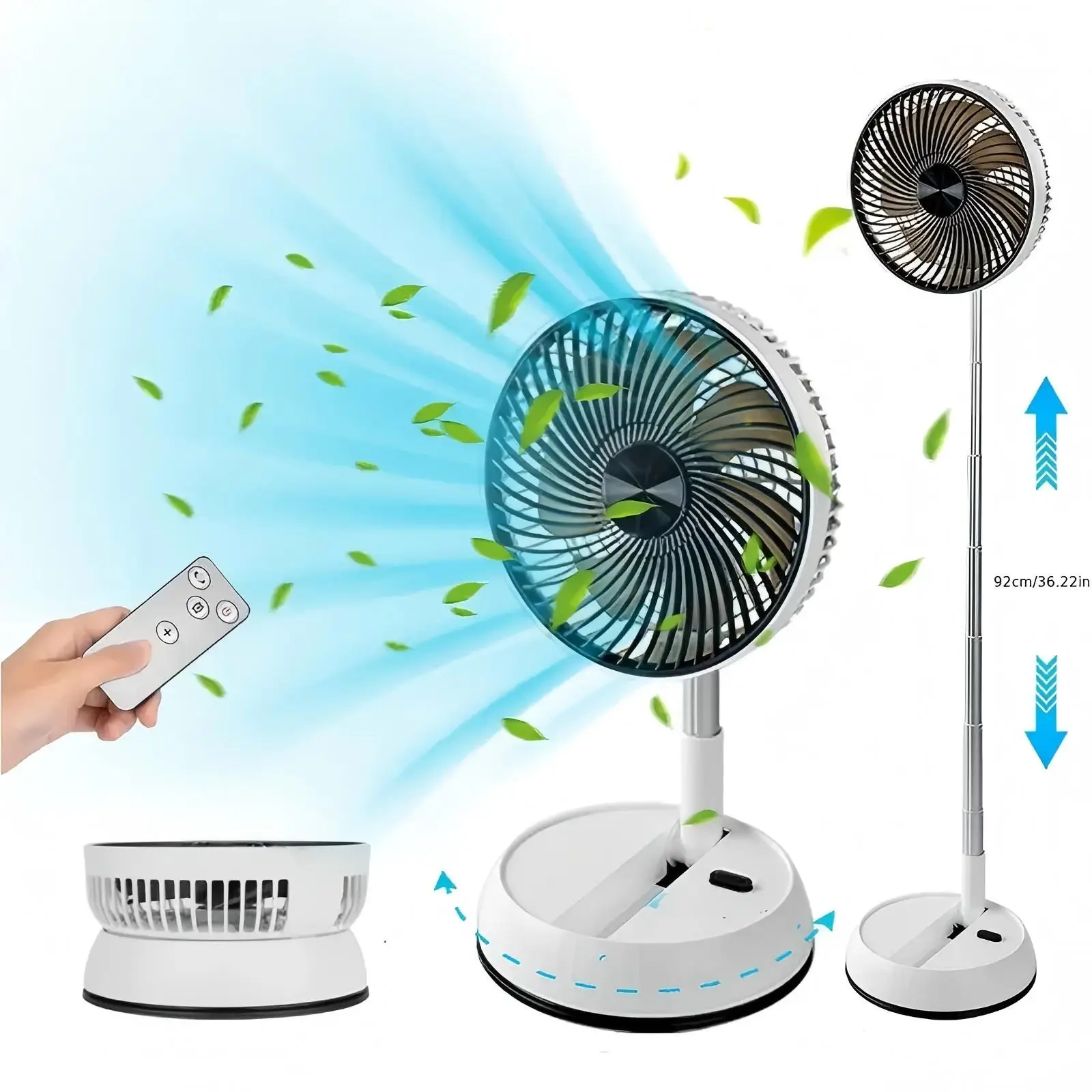 Portable USB Rechargeable Fan, 180 Degree Rotatable Fan with Remote Control, 3 Speed Wind Speed Fan for Outdoor & Indoor Use, Rechargeable Rotating Fa