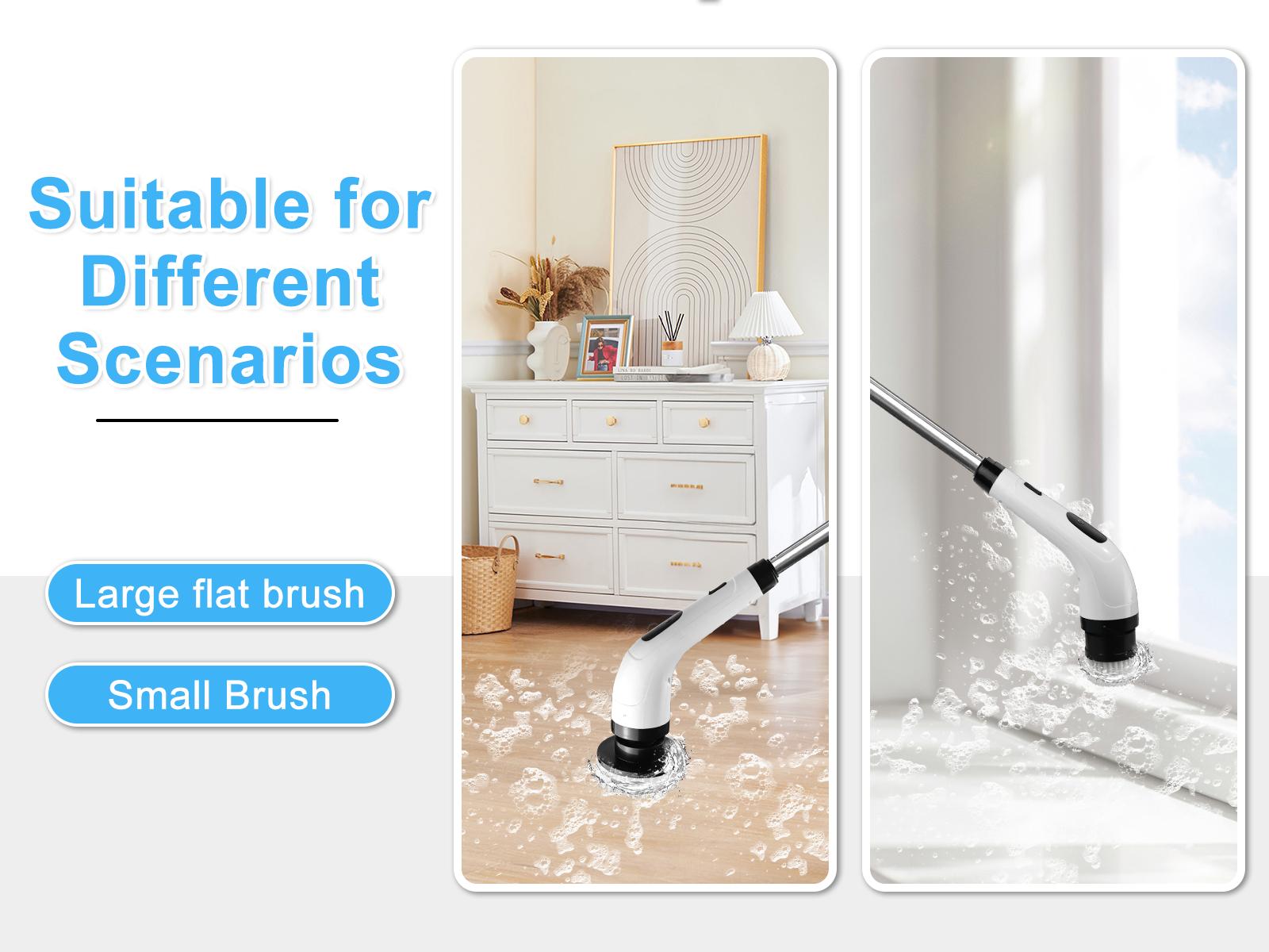 Electric Rotating Cleaning Brush with 2-Speed Settings, Adjustable Length Handle, and Detachable Brush Heads – Perfect for Cleaning Kitchens, Bathrooms, and More. Portable Durable