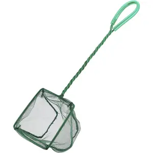 Aquarium Fish Net with Braided Metal Handle, Square Net with Soft Fine Mesh, Sludge Food Residue Wastes Skimming Cleaning Net for Fish Tanks Small Koi Ponds and Pools