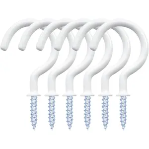 12 Pack Vinyl Coated Ceiling Hooks, Multi-Function Wall Hooks for Indoors Outdoors (White, 1-1/4 Inch)
