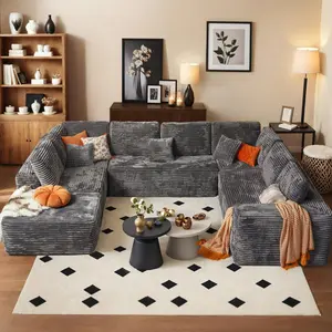 Boneless Cloud Sectional Sofa Couches,Modular Sectional Sofa No Assembly, Plush Corduroy Large U Shaped Floor Couch Set with Deep Seat Ottoman for Living Room