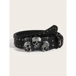 Unisex Skull Head Alloy Buckle Belt Punk Street Style Waistband for Jeans & Casual Pants Perfect for Halloween & Christmas Parties Trendy Exquisite Belt