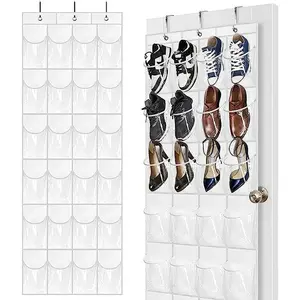 24 Pockets White Door Shoes Organizer Space Saving Over Door Hanging Storage Breathable Mesh for Closet Entryway Apartment Garage Small Spaces
