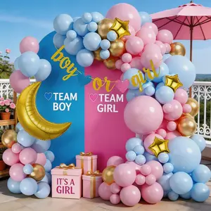 119pcs Gender Reveal Balloon Arch Set, Boy or Girl Welcome Blue Baby Shower Party Decorations, Birthday Balloon Chain Flower Ring Kit, Balloon Arch Backdrop