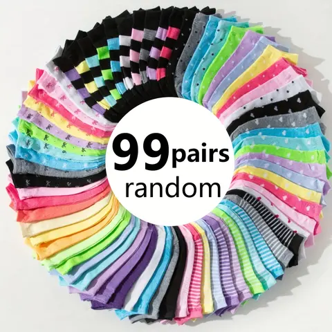 Women's 99-Pair Oversized Colorblock Crew Socks for Women - All Seasons, Comfortable, Breathable Soft Socks with Combination Bag for Sport-to-Casual Use