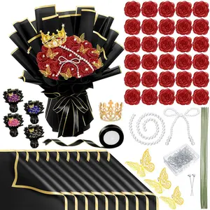 Glitter Graduation Gifts, Artificial Flower Bouquet Kit, Birthday Gifts, Anniversary Party Gift, Flower Wrapping Paper, 3D Butterflies Crowns for Anniversary, Decor