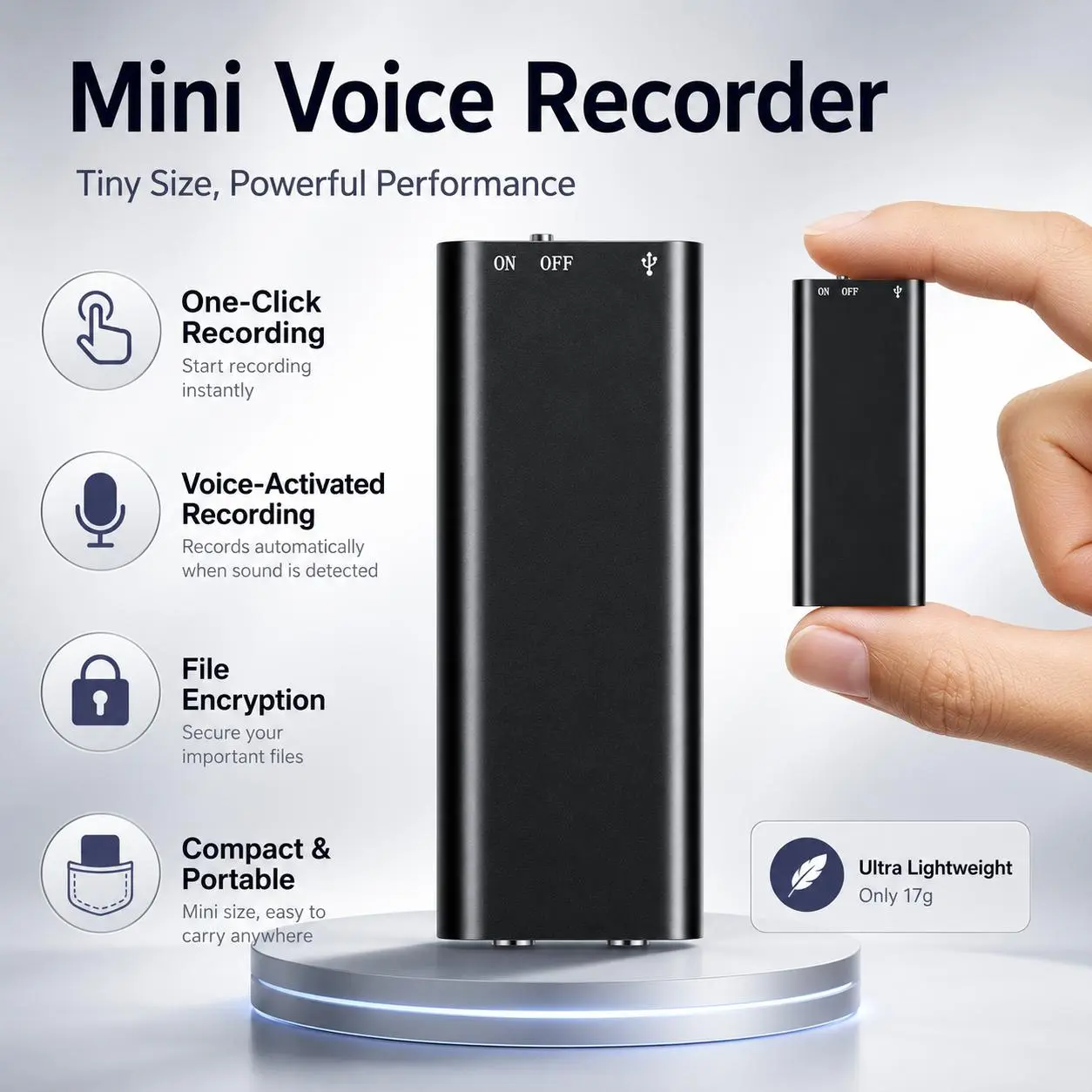 Mini USB Voice Recorder with Noise Reduction, MP3 Player and Digital Recording Device, Includes Earphones and USB Cable, 96 Hours Battery Life, Portable Audio Device for Voice Recording and Music Playback, Compact and Durable